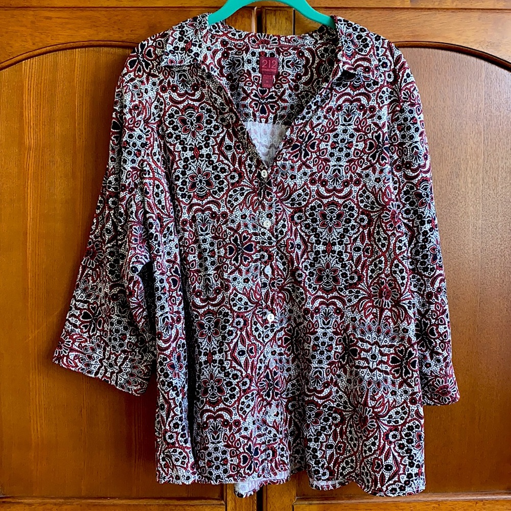 Red, Black and White Floral Mosaic Blouse